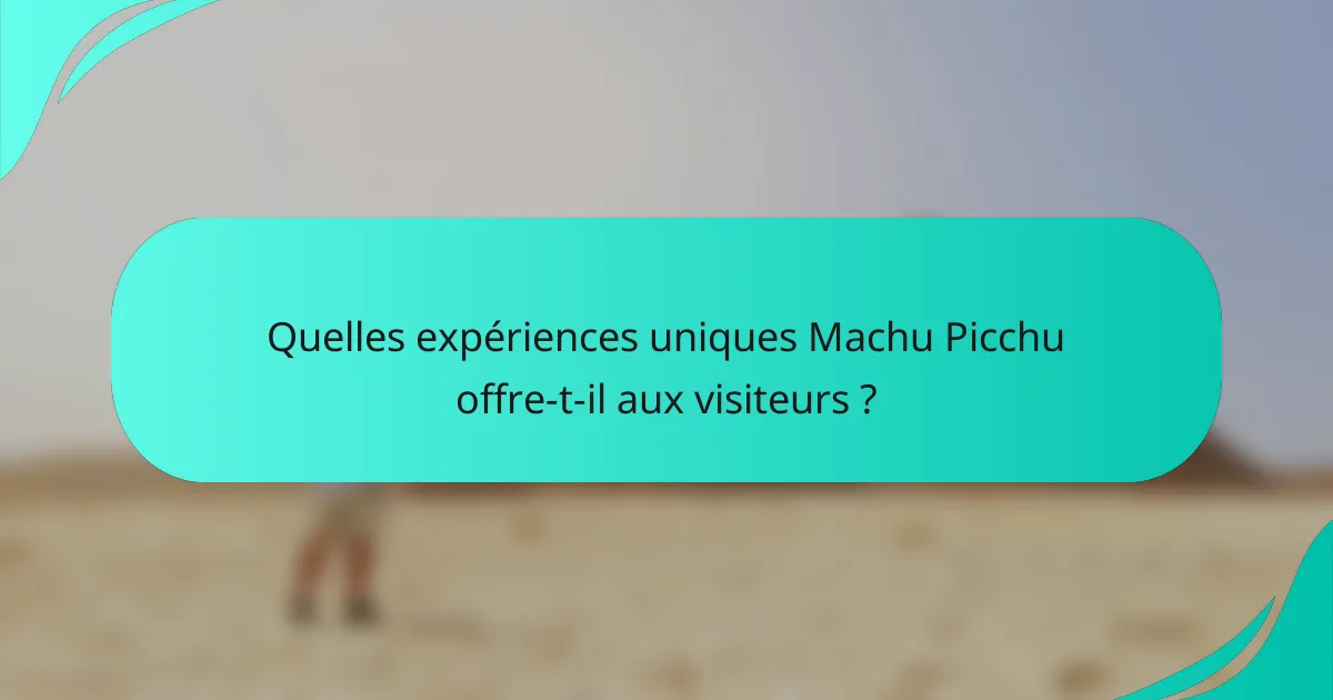 Quelles expériences uniques Machu Picchu offre-t-il aux visiteurs ?