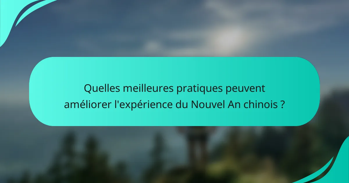 Quelles meilleures pratiques peuvent améliorer l'expérience du Nouvel An chinois ?