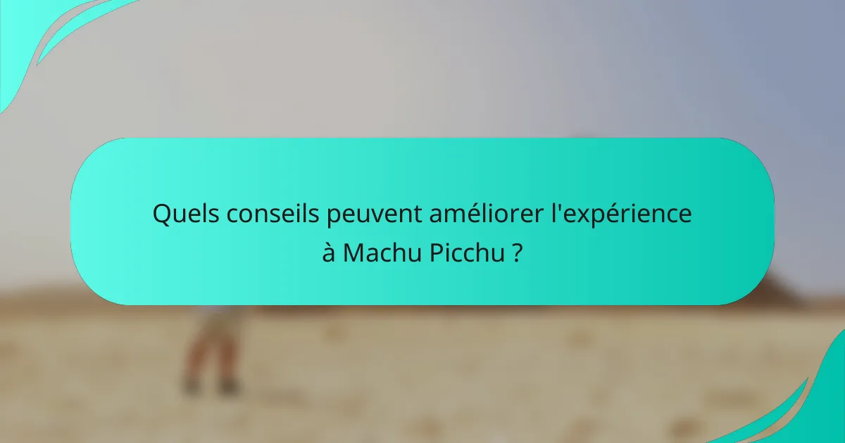 Quels conseils peuvent améliorer l'expérience à Machu Picchu ?