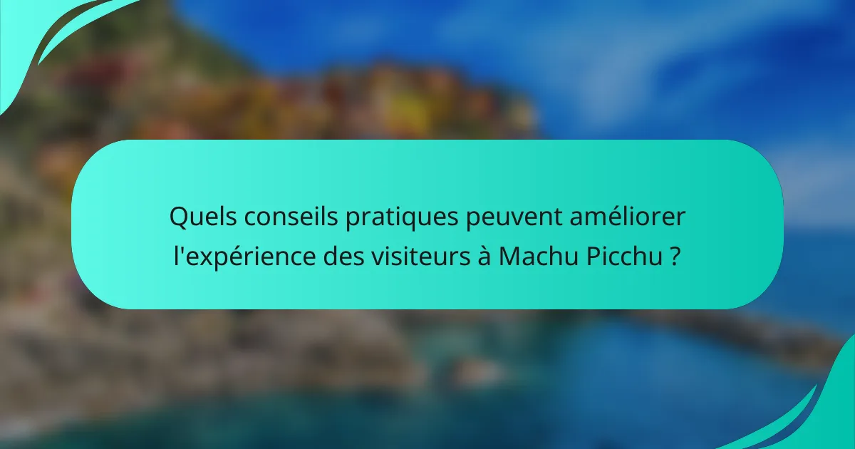 Quels conseils pratiques peuvent améliorer l'expérience des visiteurs à Machu Picchu ?